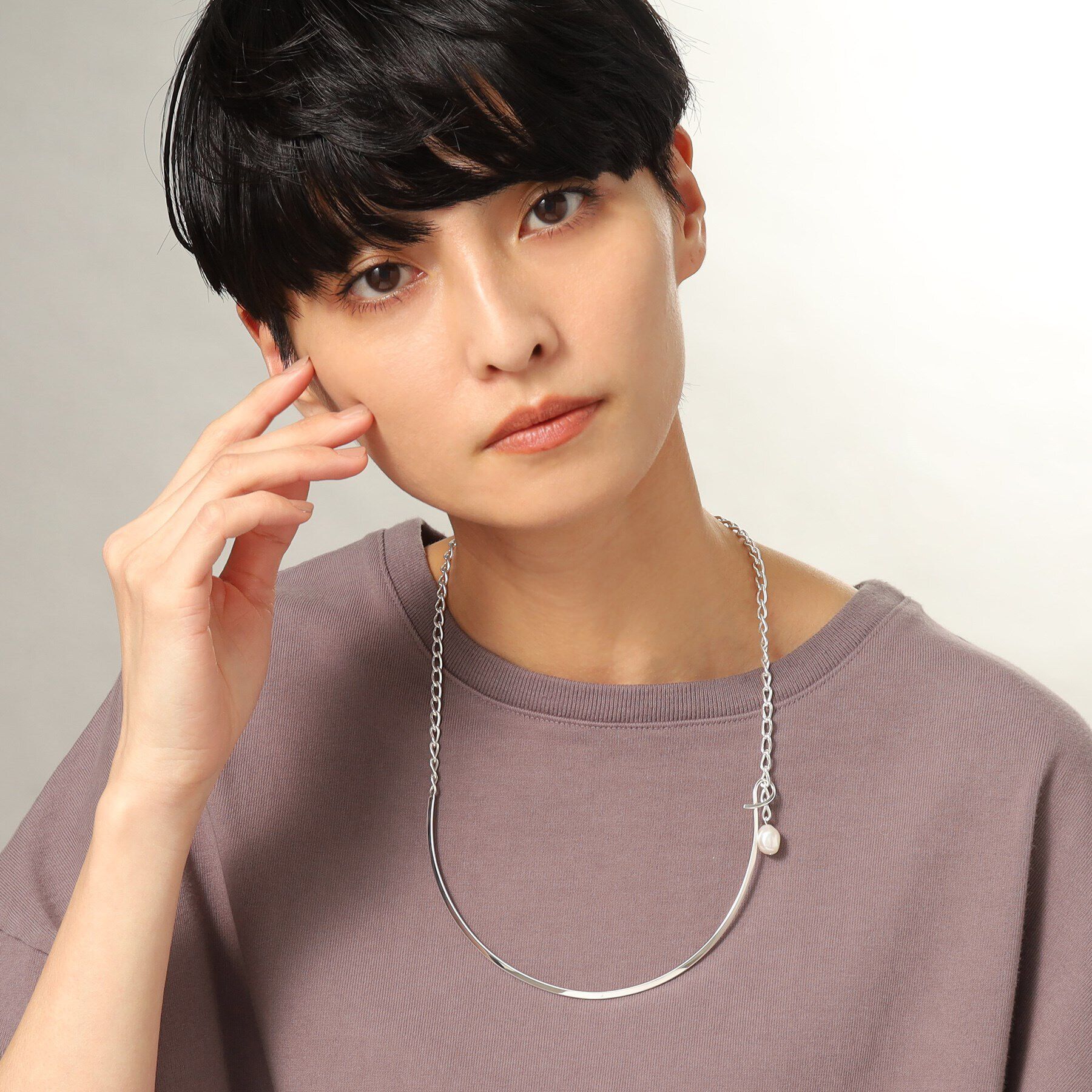 COCOSHNIK ONKITSCH「シルバー マルチチェーンネックレス メタル・パール」|ネックレス|