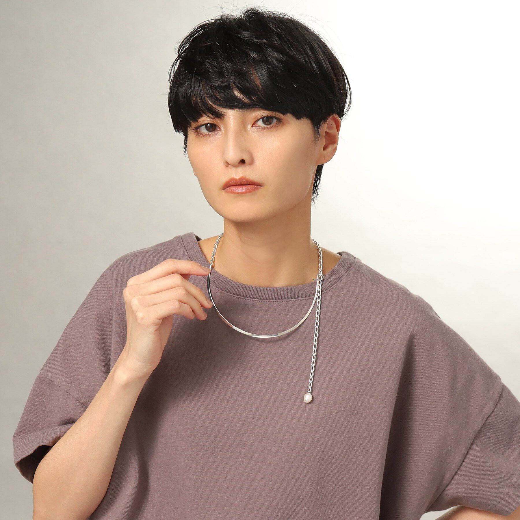 COCOSHNIK ONKITSCH「シルバー マルチチェーンネックレス メタル・パール」|ネックレス|