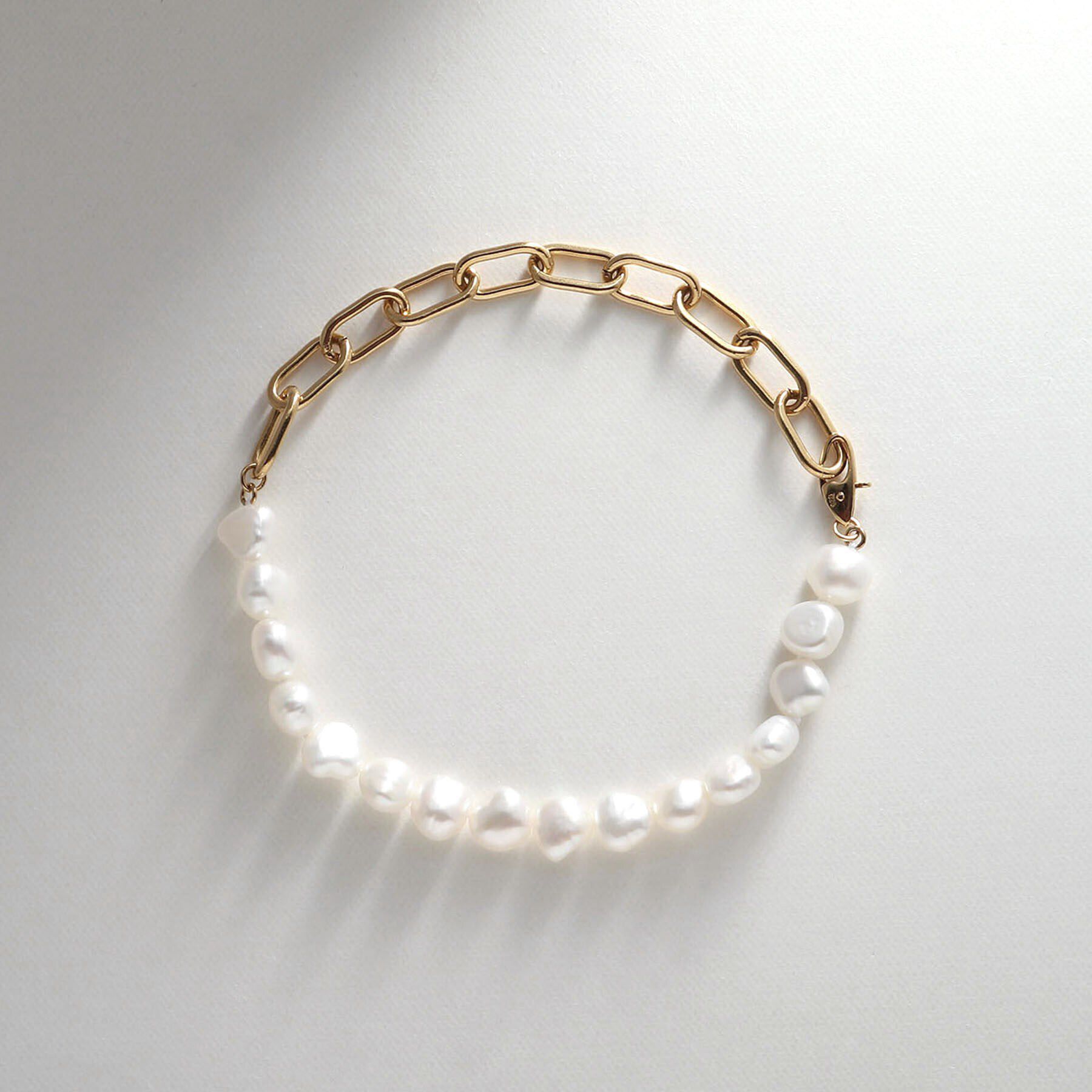 COCOSHNIK ONKITSCH「シルバー バロックパール チェーンミックス ブレスレットＬ GP」|ブレスレット・バングル|