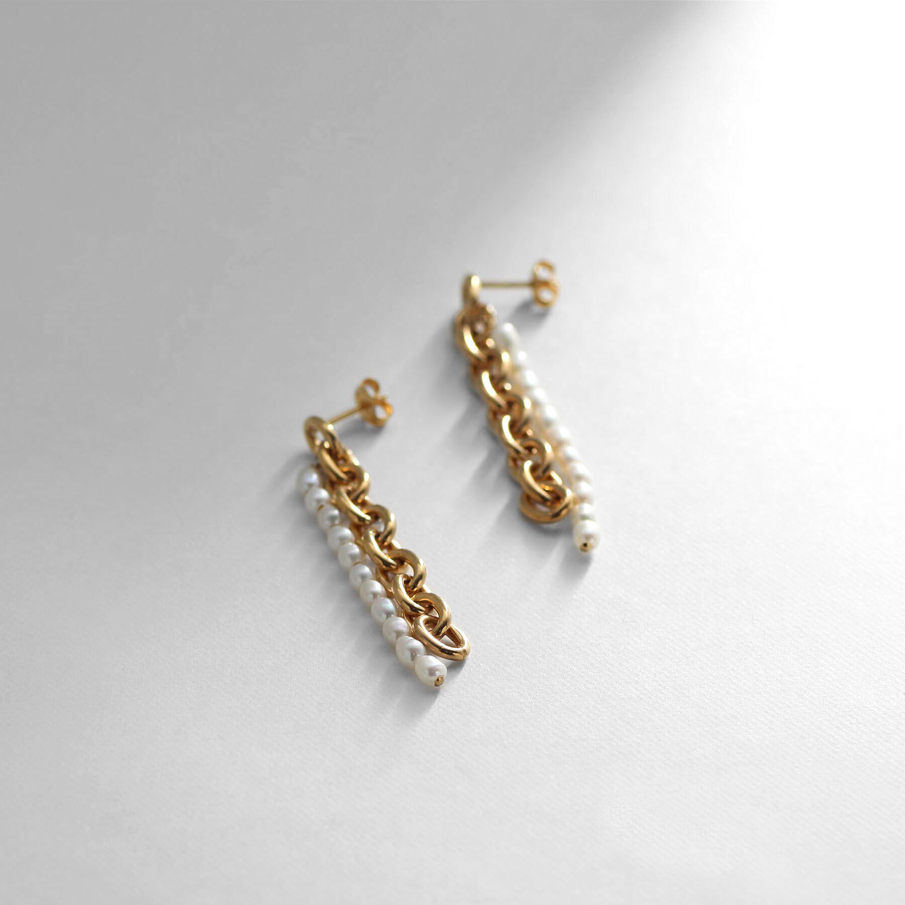 COCOSHNIK ONKITSCH「シルバー バロックパール チェーンコンビネーション スタッドピアス GP」|ピアス|