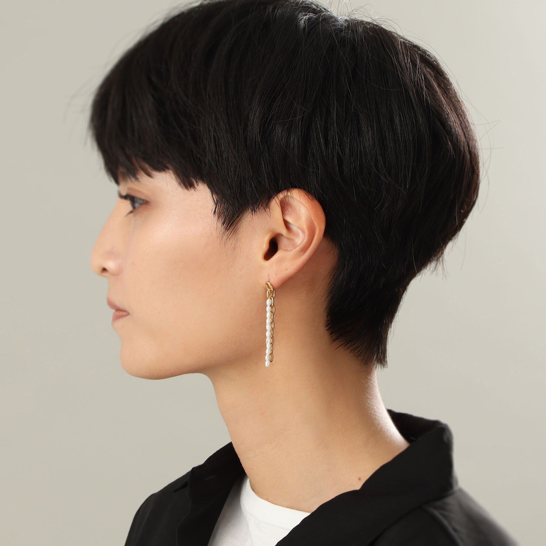 COCOSHNIK ONKITSCH「シルバー バロックパール チェーンコンビネーション スタッドピアス GP」|ピアス|