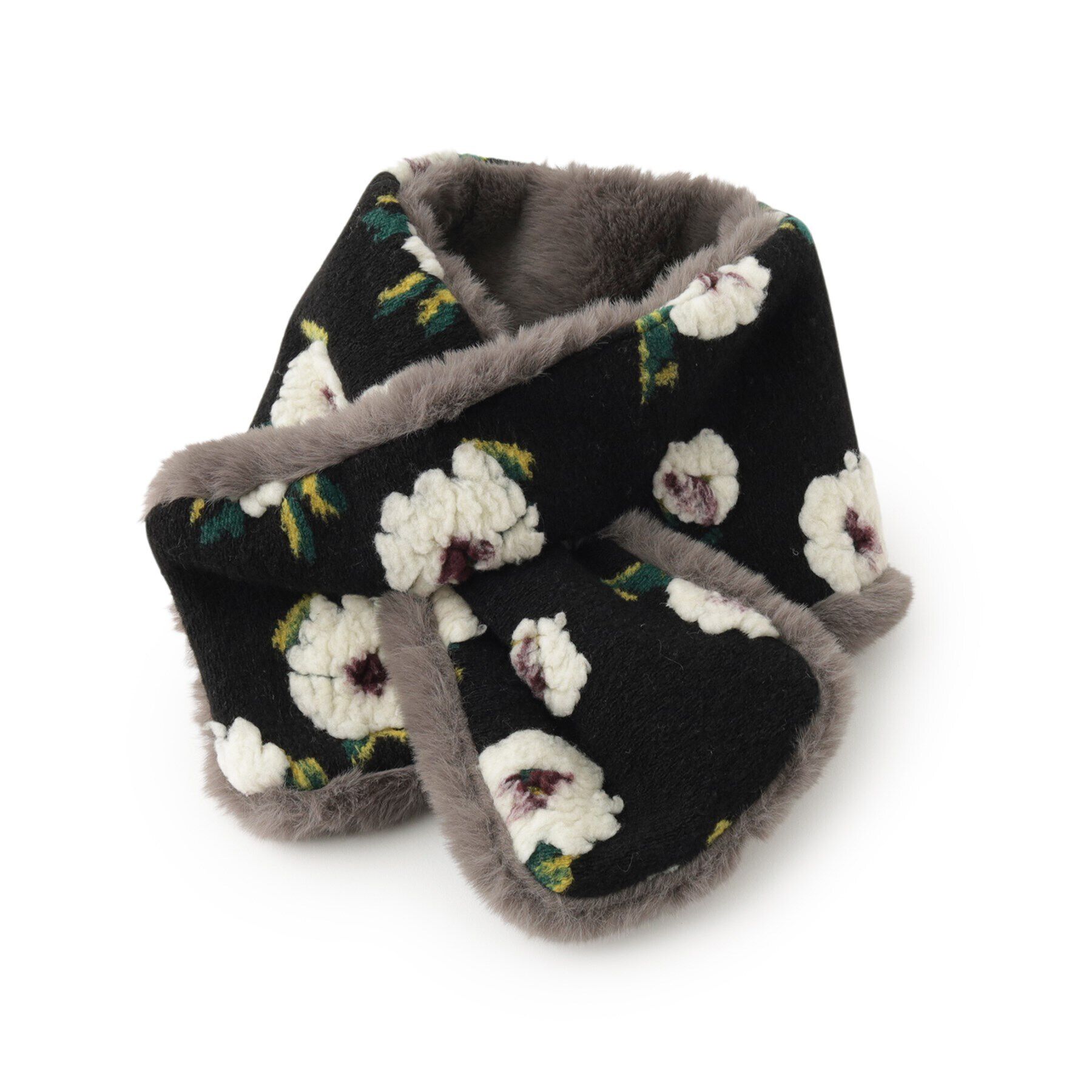 SHOO･LA･RUE「【リバーシブル】お顔まわりを華やかに フェイクファー&times;花柄マフラー」|ストール|