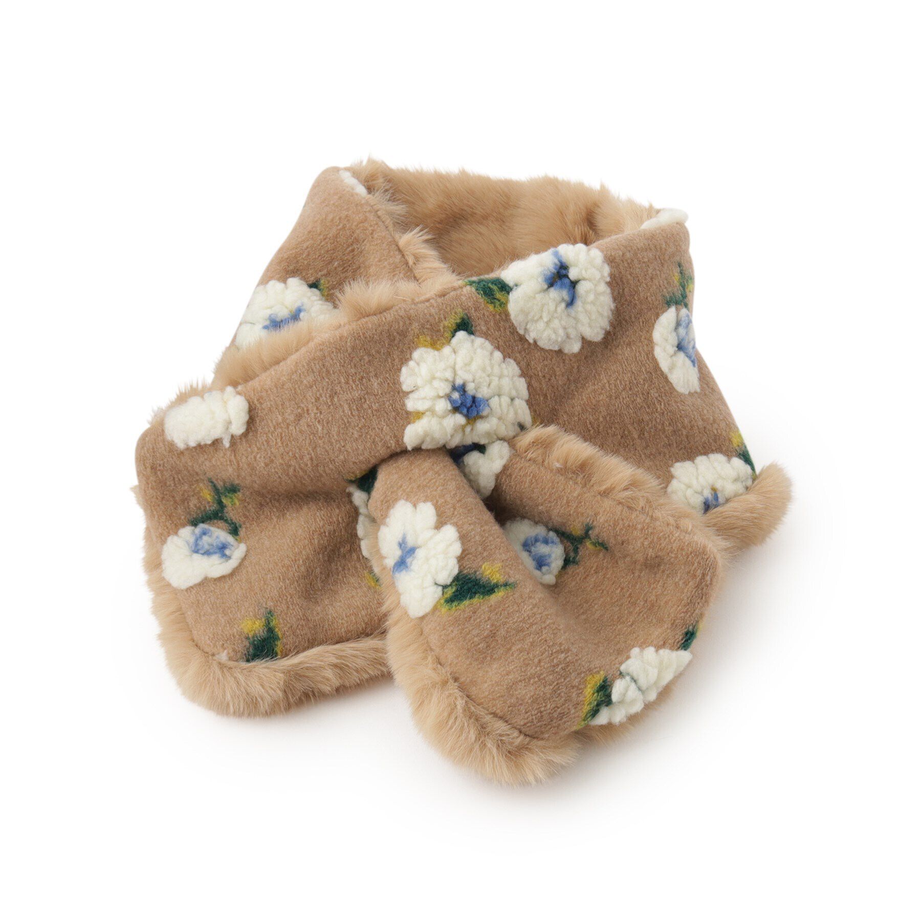 SHOO･LA･RUE「【リバーシブル】お顔まわりを華やかに フェイクファー&times;花柄マフラー」|ストール|