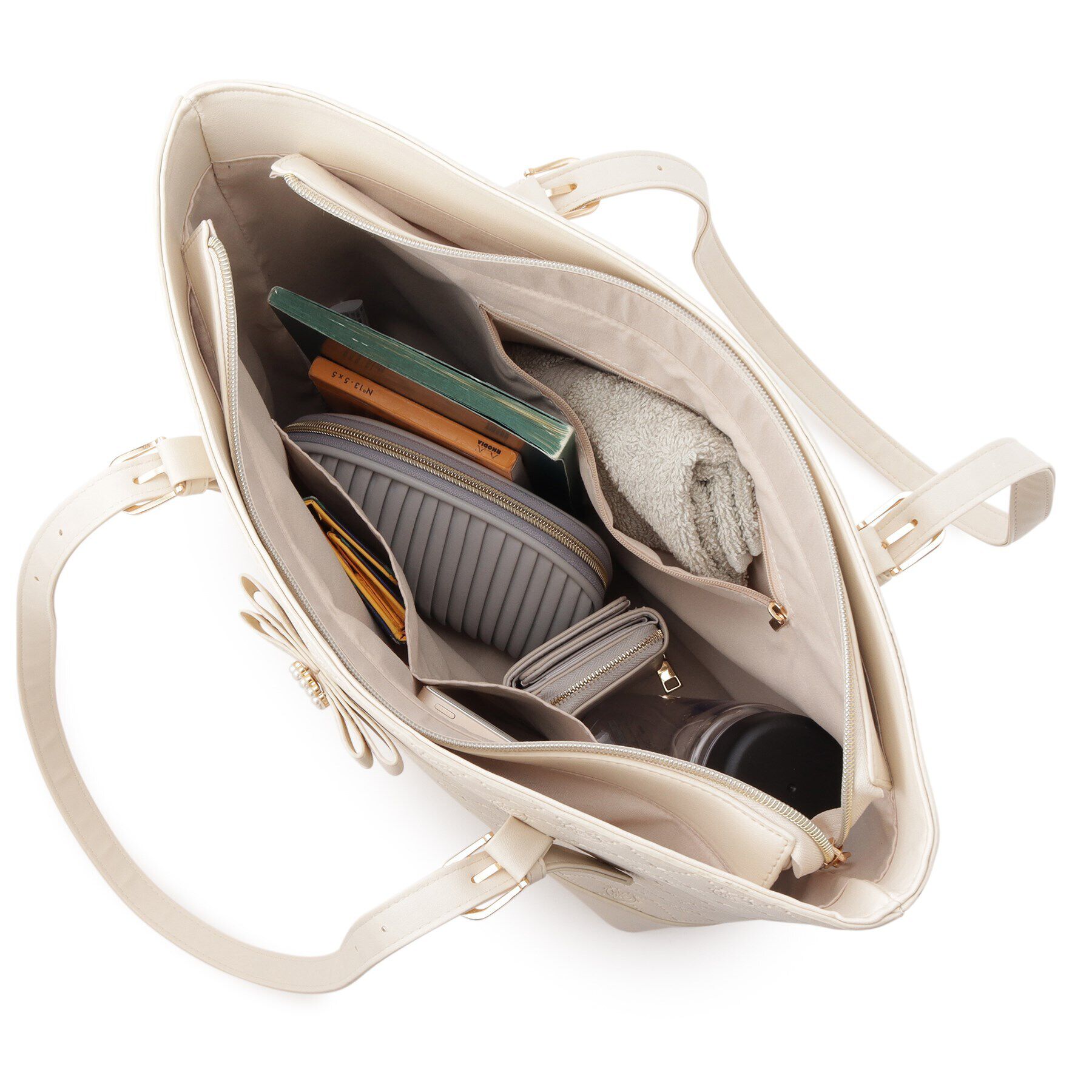 Ober Tashe「＼持ち手の長さが変えられる／ビジューリボントートバッグ ポタージュ　地雷　量産」|トートバッグ|