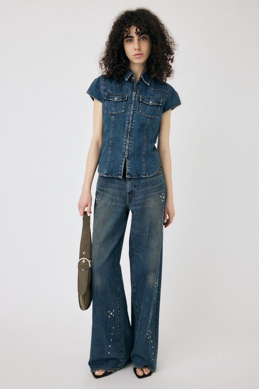 MOUSSY「FLORAL STUDDED バギー」|デニム|