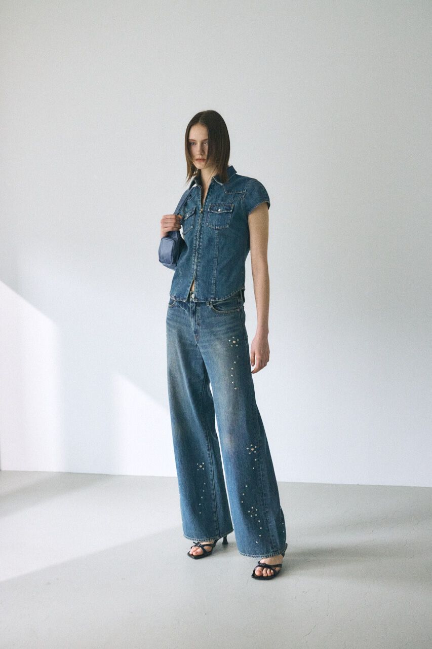 MOUSSY「FLORAL STUDDED バギー」|デニム|