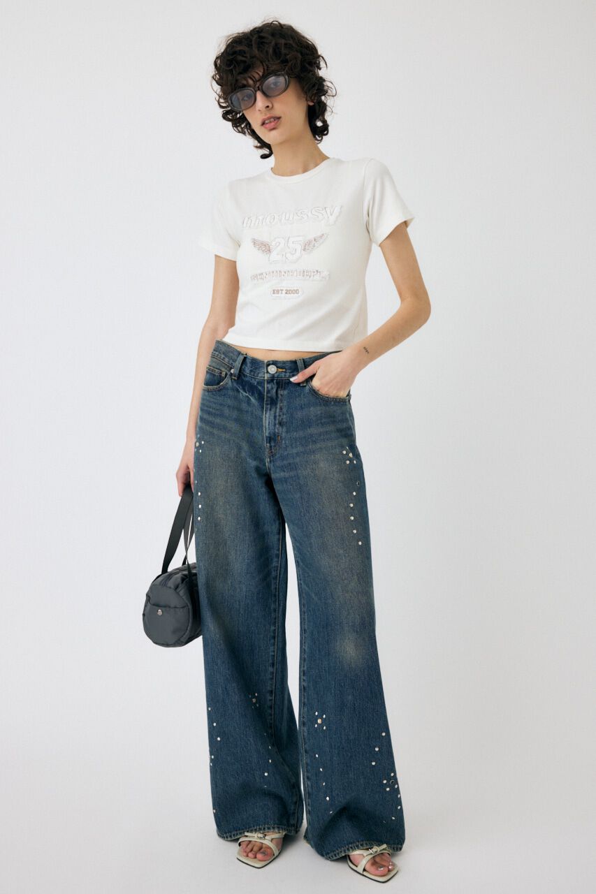 MOUSSY「FLORAL STUDDED バギー」|デニム|