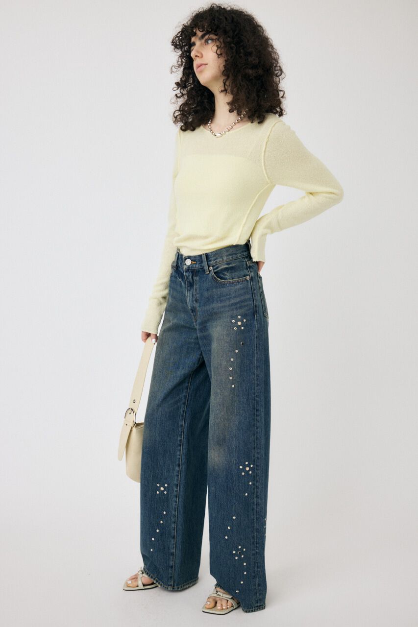 MOUSSY「FLORAL STUDDED バギー」|デニム|