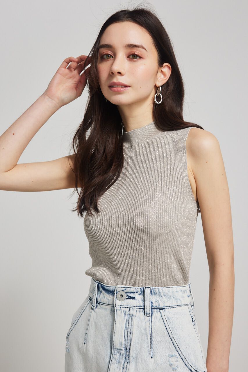 rienda「スリーブレスラメウォッシャブルKnit TOP」|ニット・セーター|BEG
