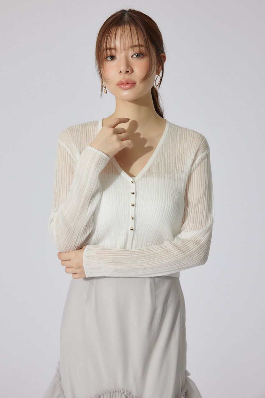 rienda「ランダムリブシアーニットカーディガントップス」|カーディガン|