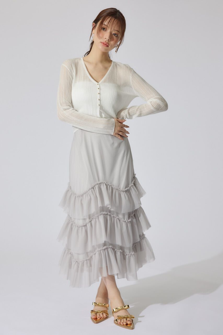 rienda「ランダムリブシアーニットカーディガントップス」|カーディガン|