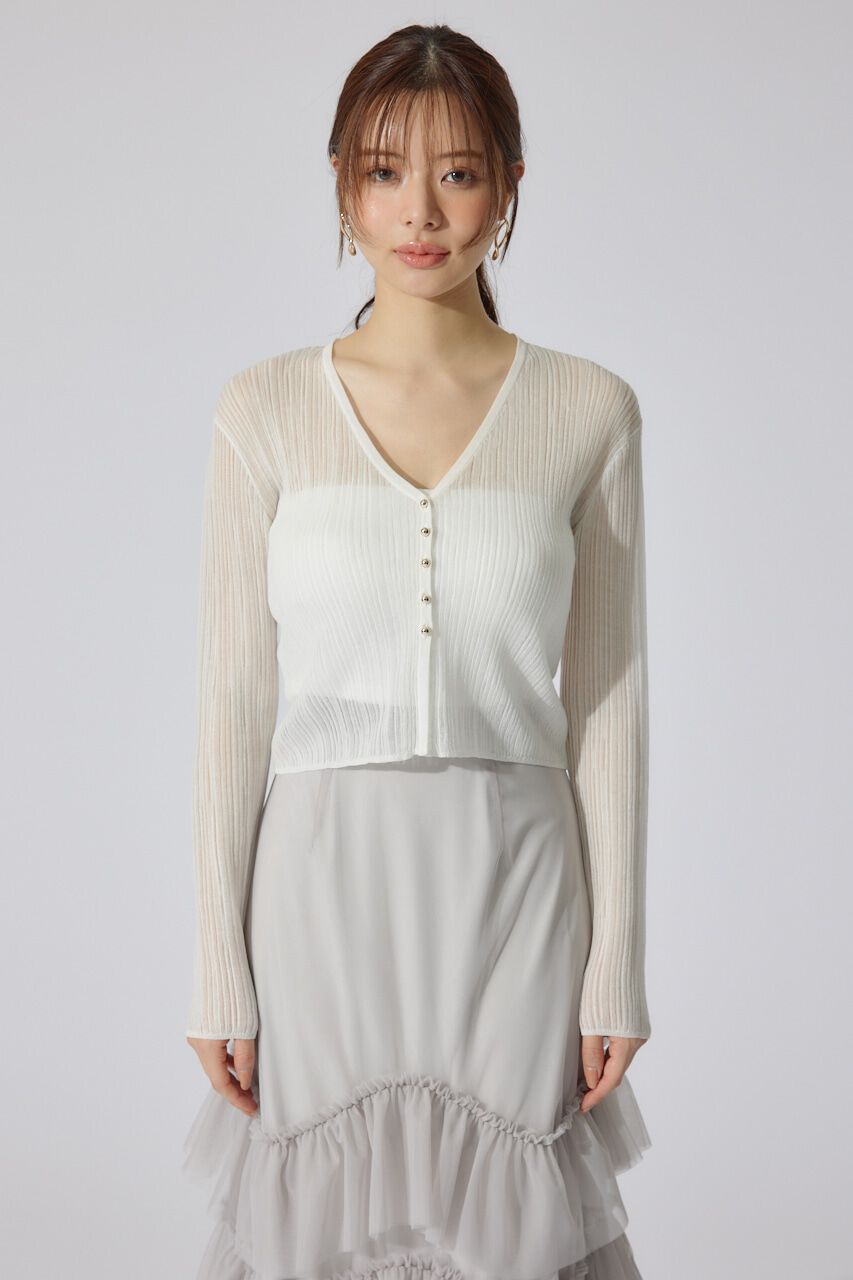 rienda「ランダムリブシアーニットカーディガントップス」|カーディガン|