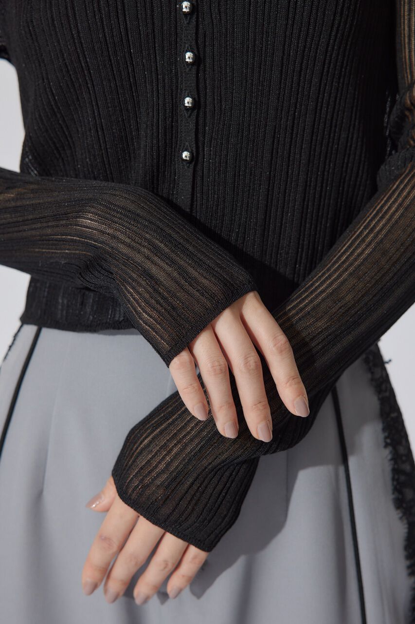 rienda「ランダムリブシアーニットカーディガントップス」|カーディガン|