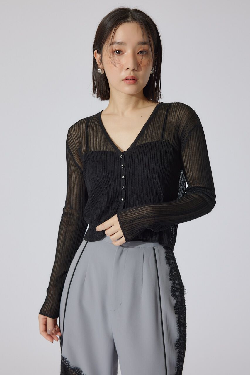 rienda「ランダムリブシアーニットカーディガントップス」|カーディガン|