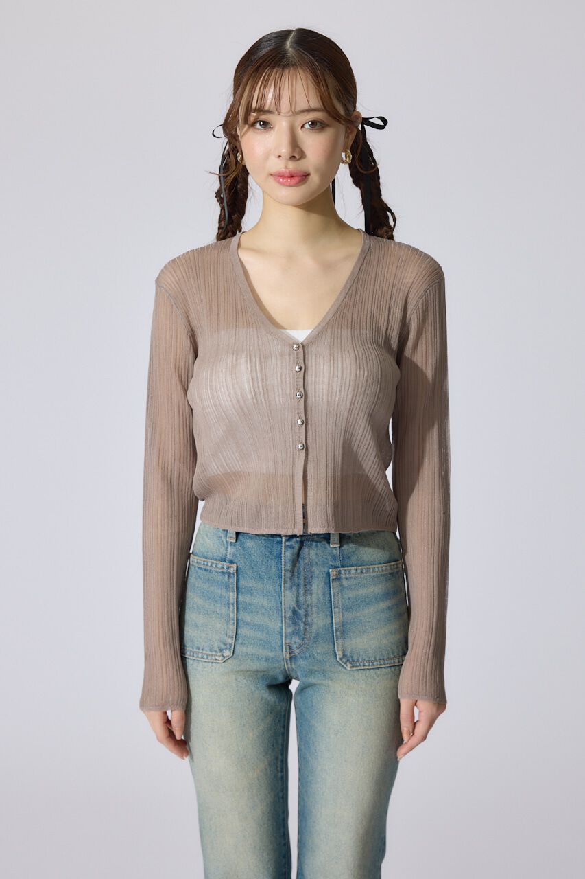 rienda「ランダムリブシアーニットカーディガントップス」|カーディガン|