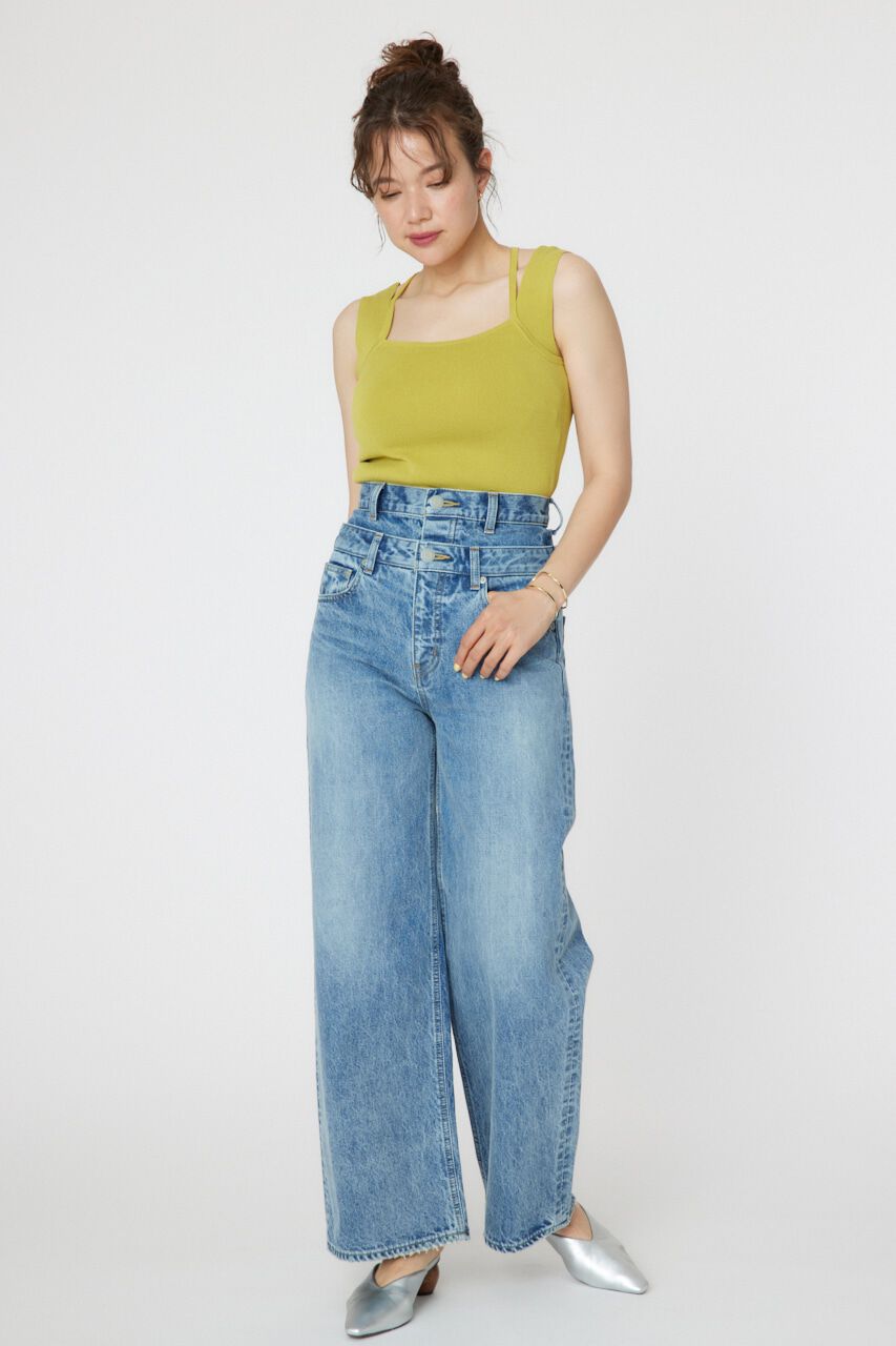 RODEO CROWNS「ダブルベルトウエストワイドパンツ」|デニム|