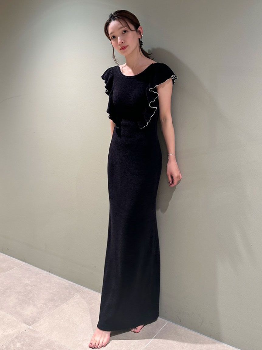 SNIDEL HOME「フリルニットワンピース」|ルームウェア|BLK