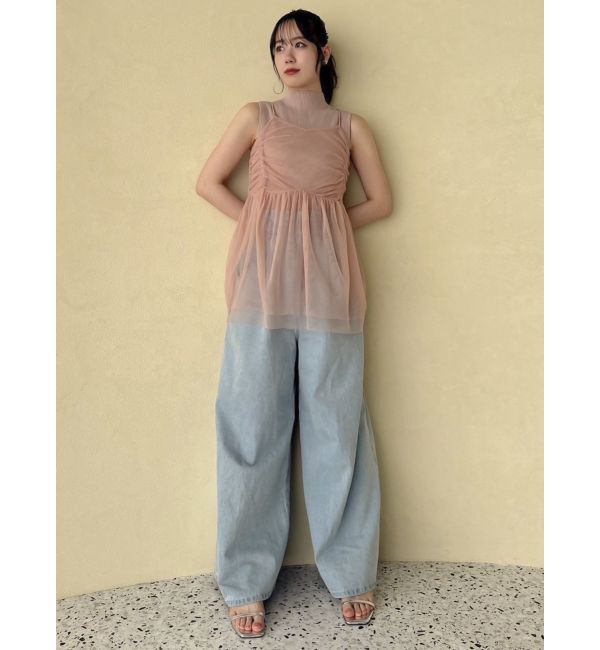 dazzlin「ダブルハイウエストワイドデニムパンツ」|デニム|