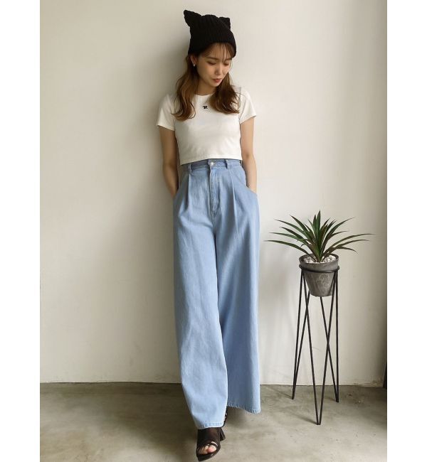 dazzlin「ダブルハイウエストワイドデニムパンツ」|デニム|