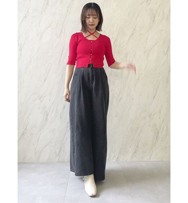 dazzlin「ダブルハイウエストワイドデニムパンツ」|デニム|