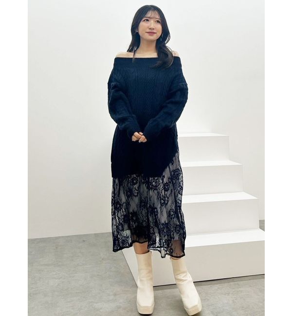 MERCURYDUO「レースドッキングケーブルニットワンピース」|ワンピース|
