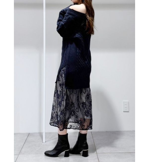 MERCURYDUO「レースドッキングケーブルニットワンピース」|ワンピース|