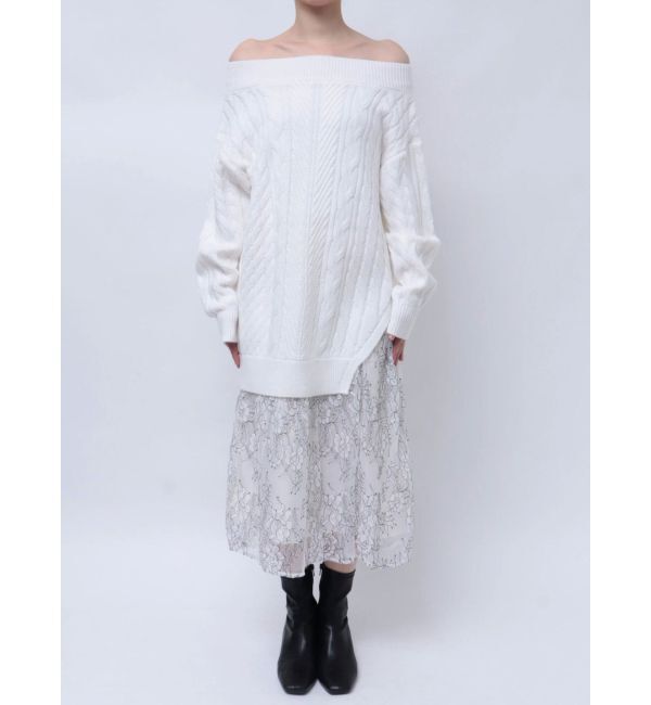 MERCURYDUO「レースドッキングケーブルニットワンピース」|ワンピース|