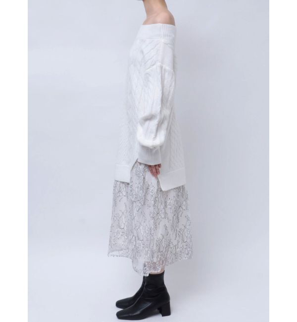 MERCURYDUO「レースドッキングケーブルニットワンピース」|ワンピース|