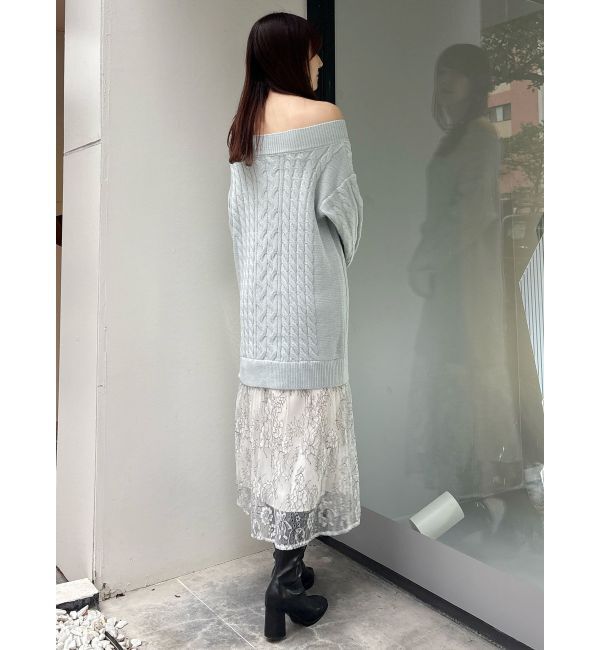 MERCURYDUO「レースドッキングケーブルニットワンピース」|ワンピース|