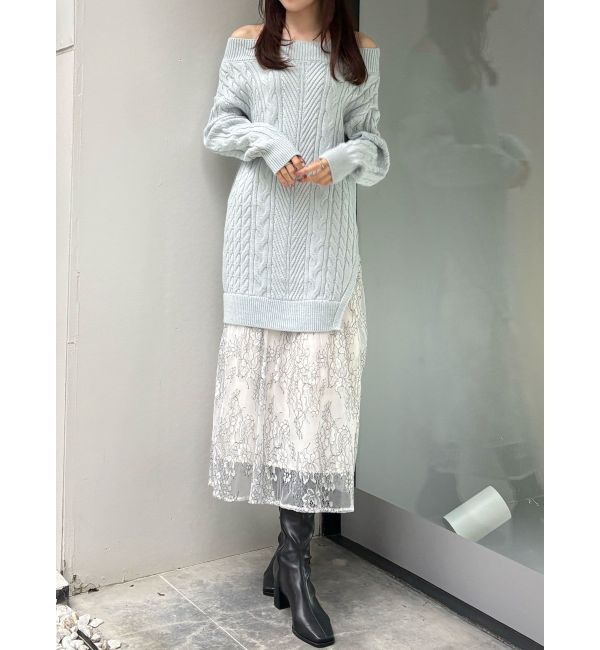 MERCURYDUO「レースドッキングケーブルニットワンピース」|ワンピース|