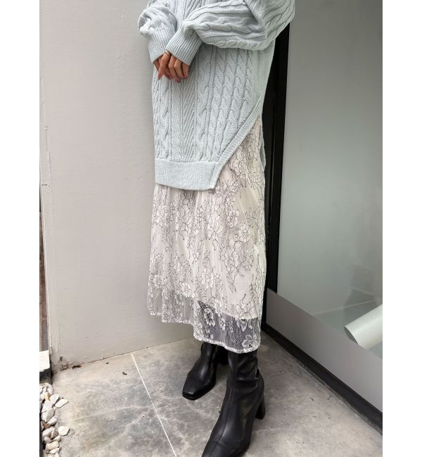 MERCURYDUO「レースドッキングケーブルニットワンピース」|ワンピース|