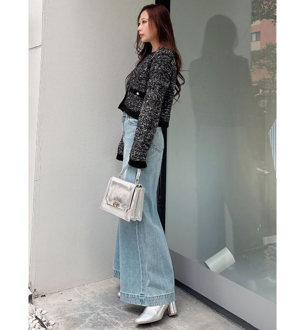 MERCURYDUO「ノーカラーツイードニットカーディガン」|カーディガン|