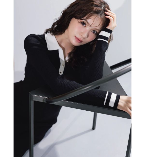 MERCURYDUO「バイカラースキッパーニットワンピース」|ワンピース|