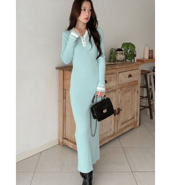 MERCURYDUO「バイカラースキッパーニットワンピース」|ワンピース|