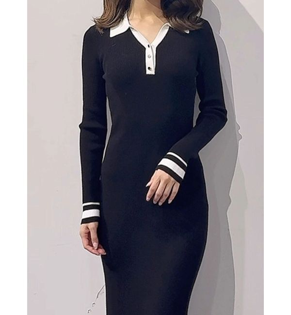 MERCURYDUO「バイカラースキッパーニットワンピース」|ワンピース|