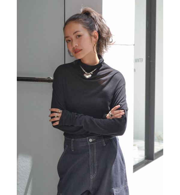 Ungrid「ハイネックシアーロングスリーブTee」|Tシャツ・カットソー|ブラック