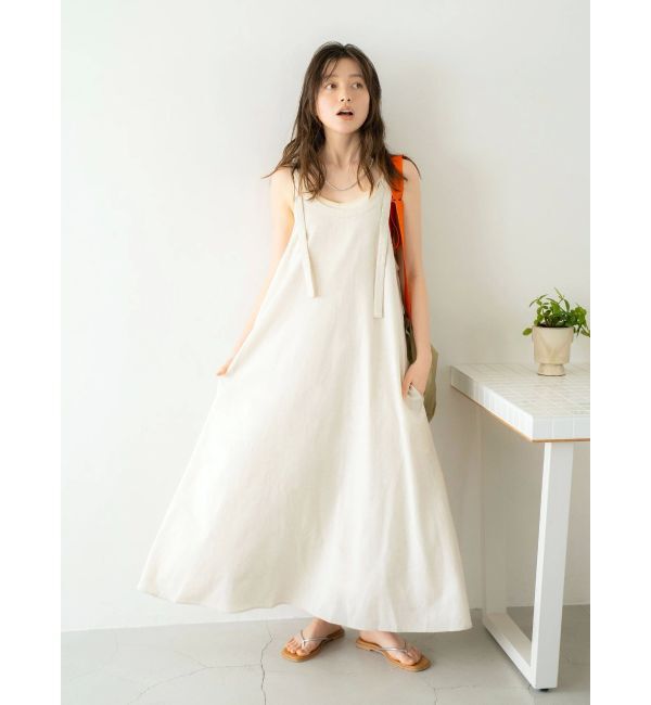 Ungrid「リネン混ショルダーデザインキャミワンピース」|ワンピース|アイボリー