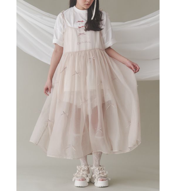 merry jenny「ribbonシアーレイヤードキャミワンピース」|ワンピース|ベージュ