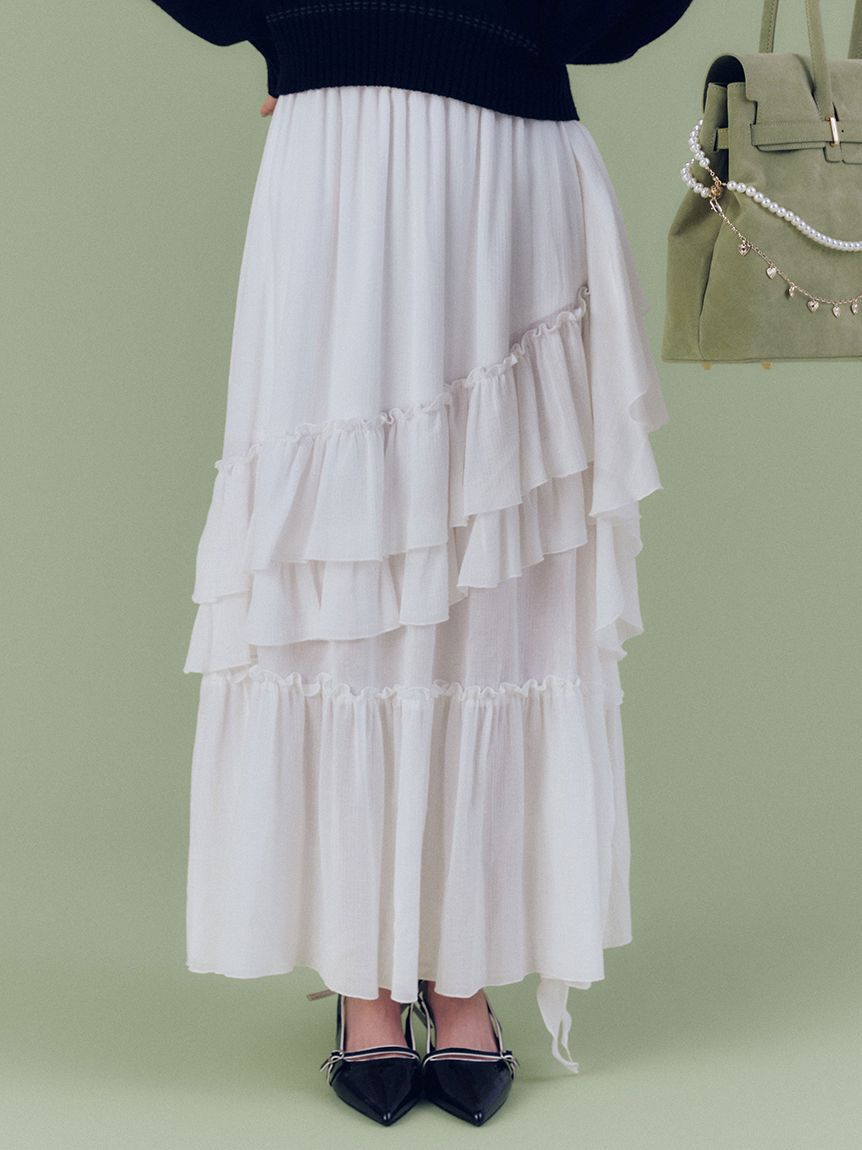 LILY BROWN「【WEB限定00サイズ】イレヘムティアードスカート」|スカート|WHT