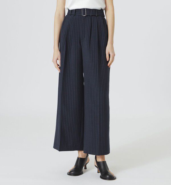  「【ウォッシャブル/セットアップ対応】セットアップワイドパンツ」|スラックス|ネイビー