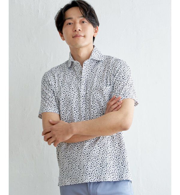 IKKA LOUNGE「小花柄プリント鹿の子ポロシャツ」|Tシャツ・カットソー|ホワイト