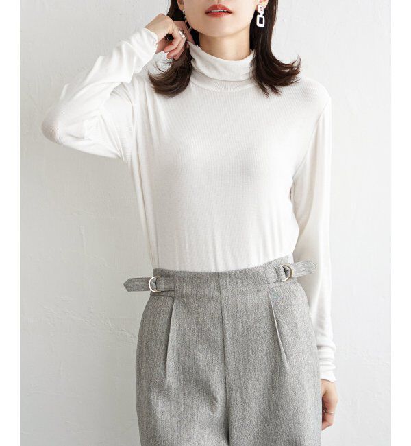 ikka「ハイネックテレコ長袖プルオーバー」|Tシャツ・カットソー|オフホワイト