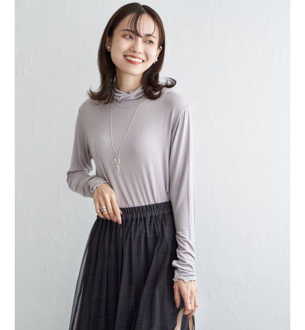ikka「ハイネックテレコ長袖プルオーバー」|Tシャツ・カットソー|グレー