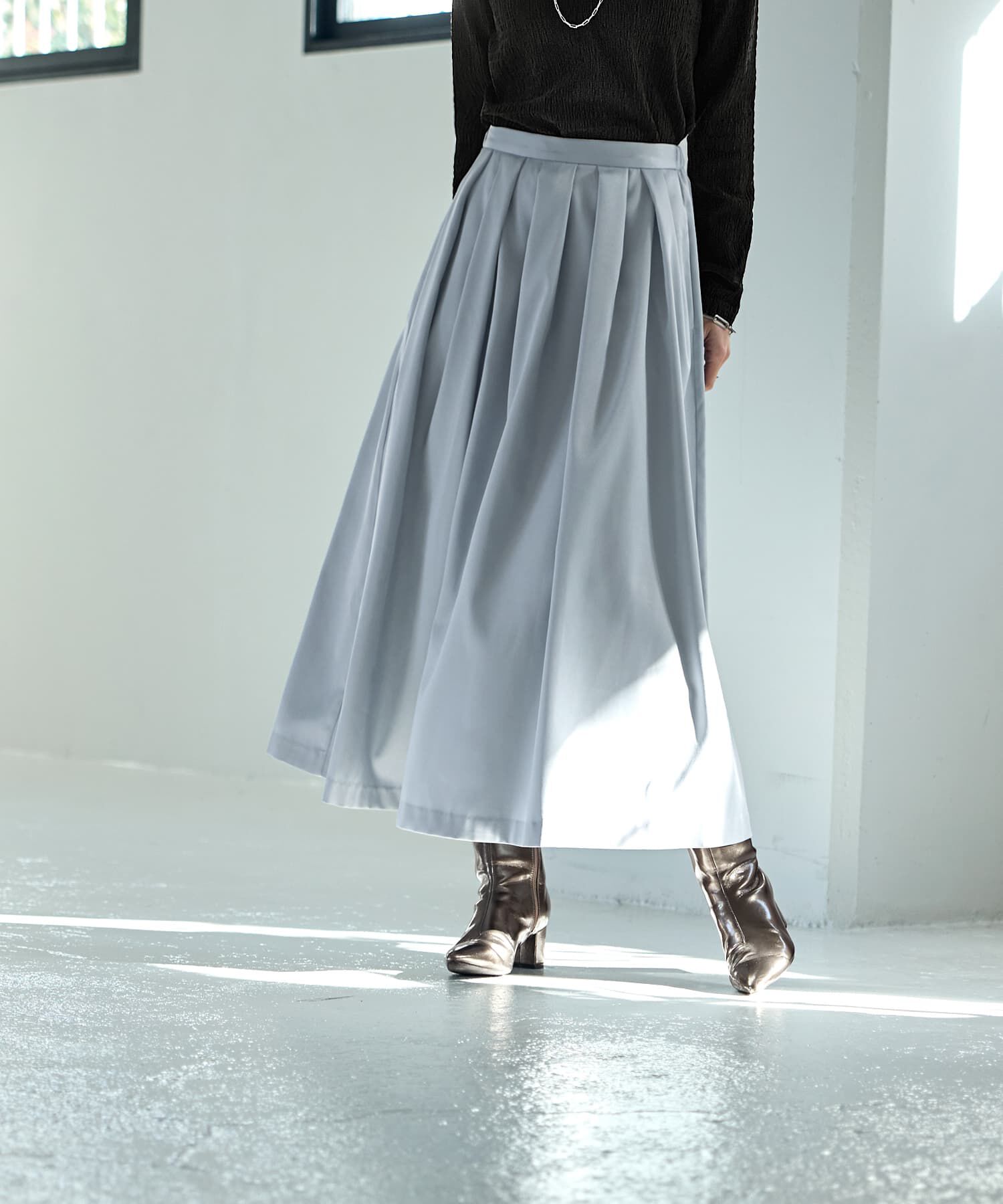 STYLE DELI「微光沢生地タックスカート」|スカート|