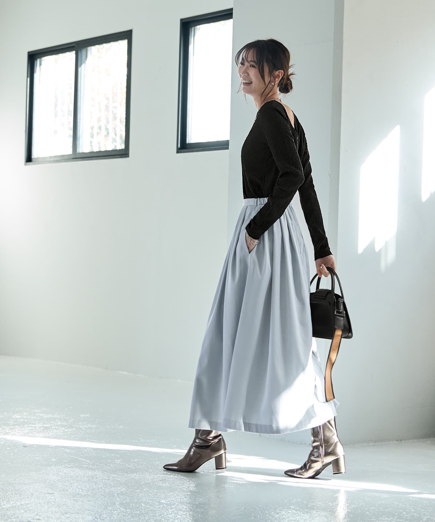 STYLE DELI「微光沢生地タックスカート」|スカート|