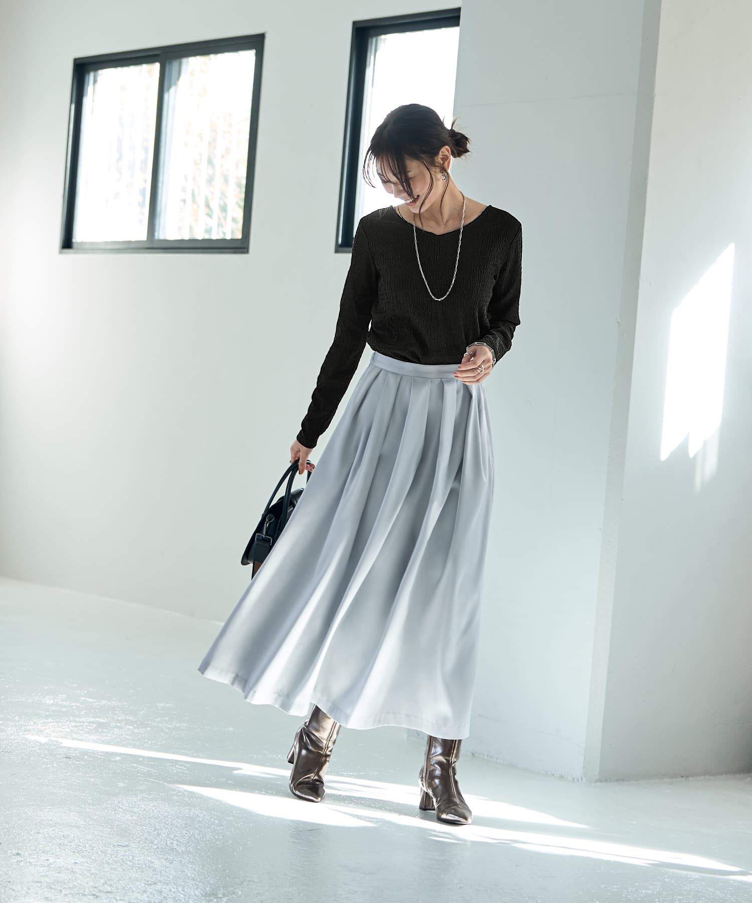 STYLE DELI「微光沢生地タックスカート」|スカート|