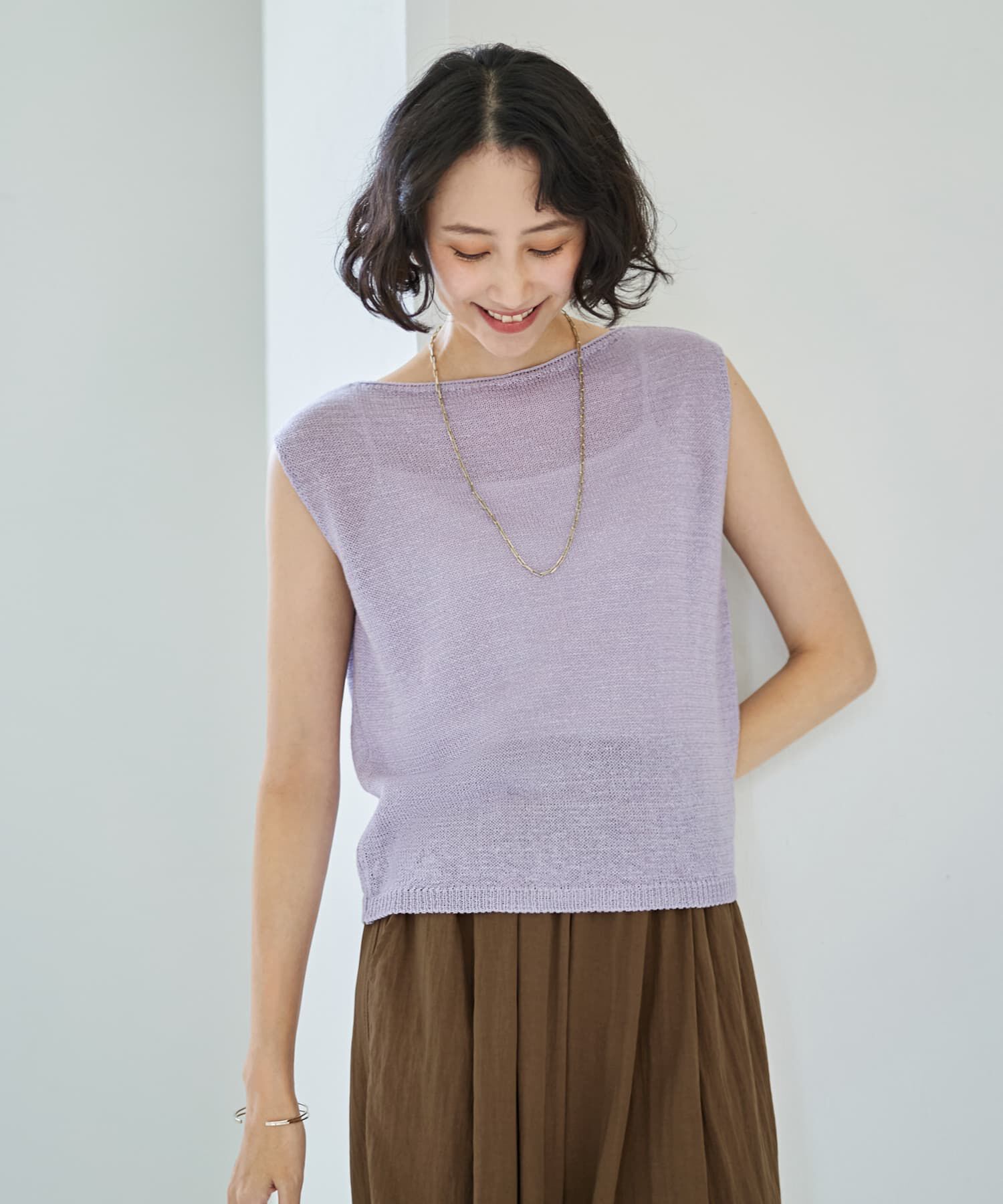 STYLE DELI「ペーパーヤーンノースリニットトップス」|ニット・セーター|