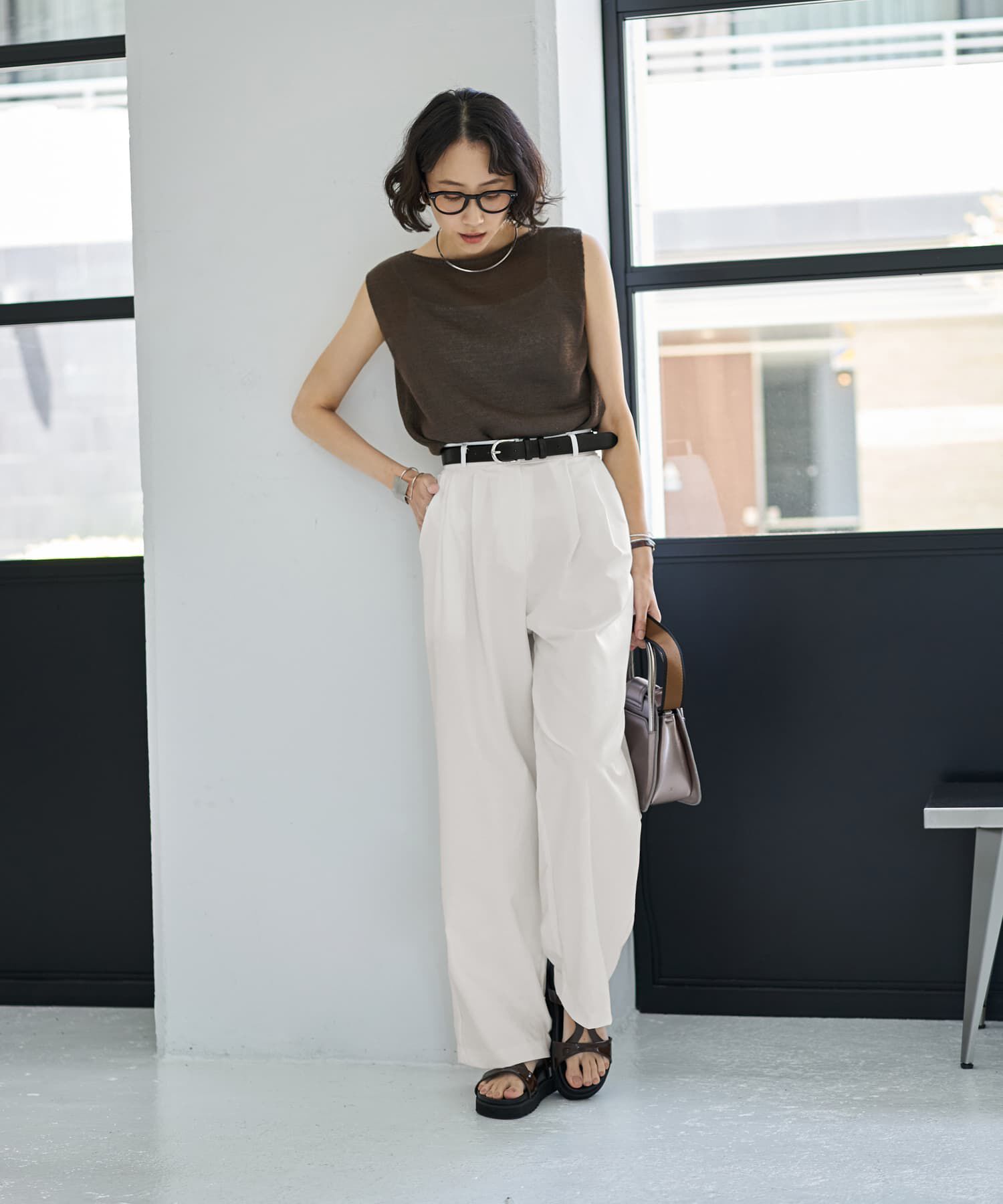 STYLE DELI「ペーパーヤーンノースリニットトップス」|ニット・セーター|