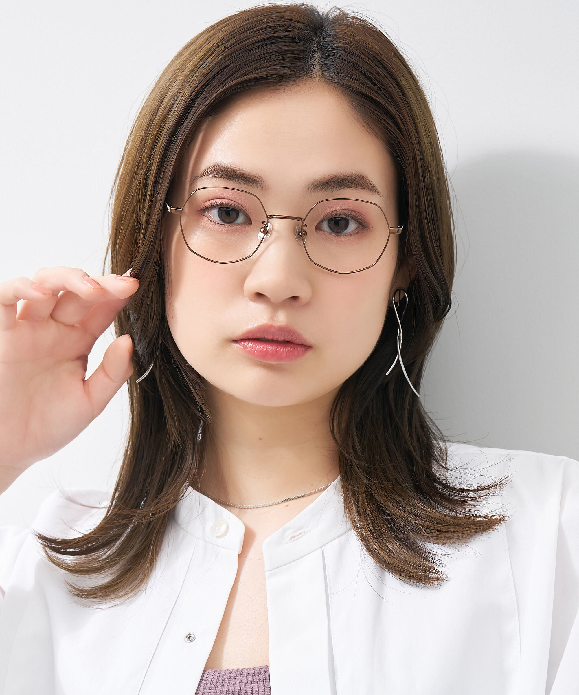  「ボストン型 ヘプタゴン 多角形 デザイン性のあるオシャレなメガネ｜メタル ユニセックス レンズ交換券付き」|メガネ|ブラウン