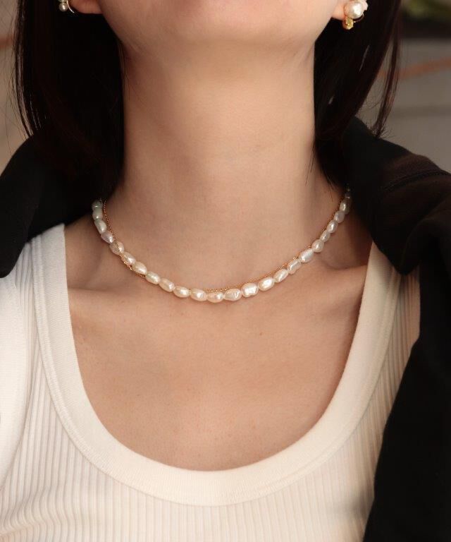  「beau temps K14GF 淡水パール バロックショート ネックレス」|ネックレス|